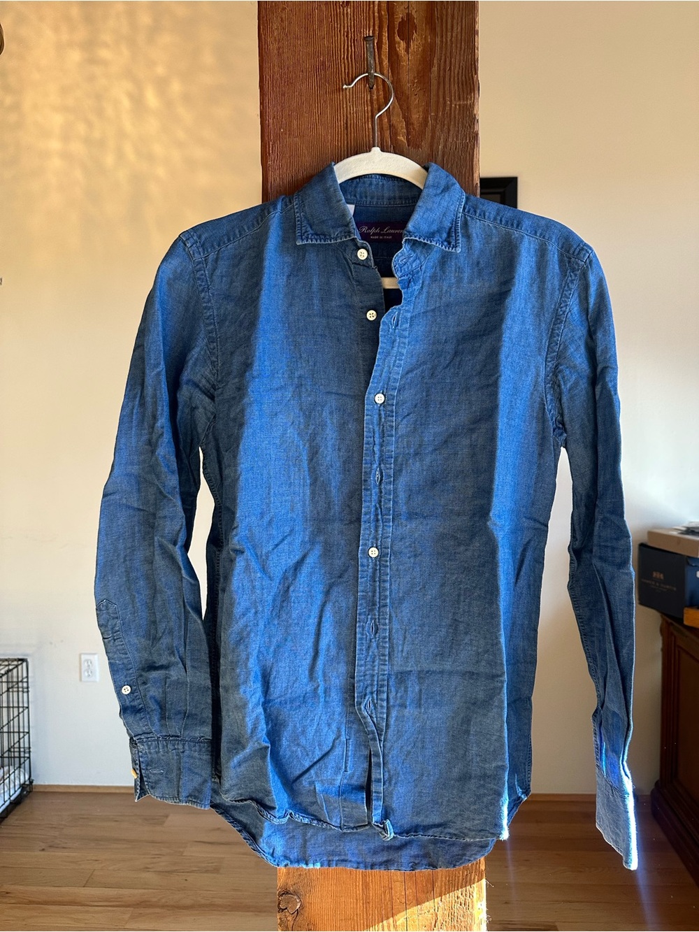 Ralph Lauren Purple Label Indigo Chambray Long-Sleeve Button-Down Shirt